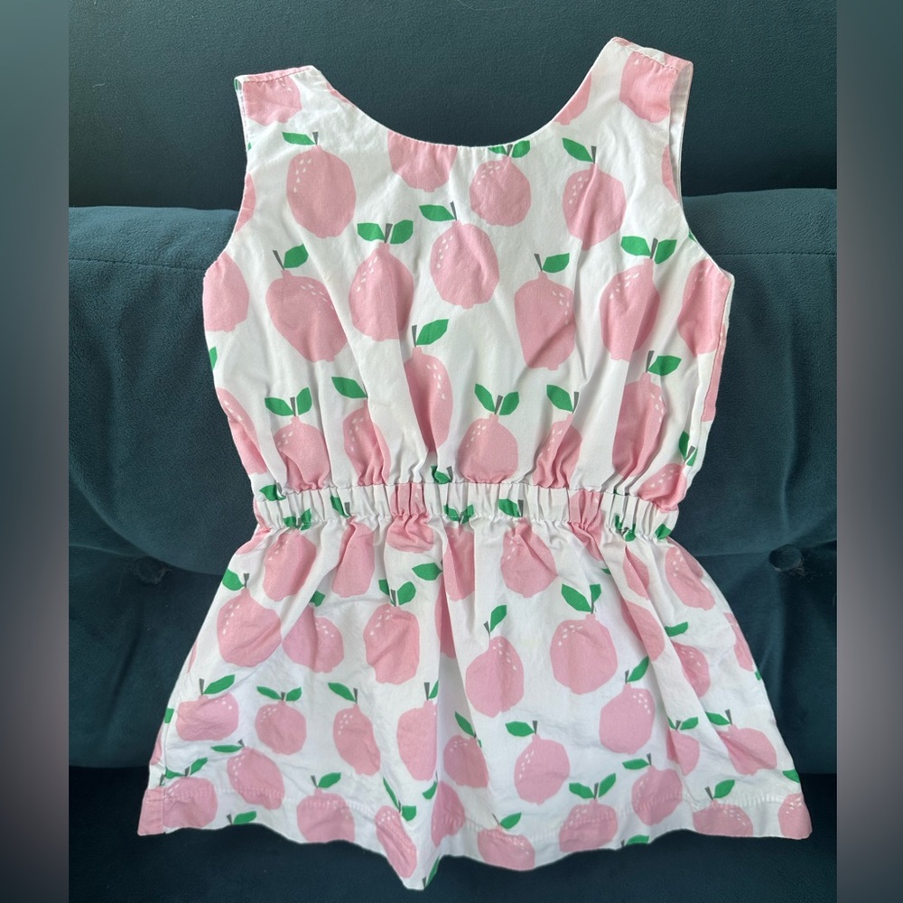 Pink and White Sleeveless Dress with Fruit Print